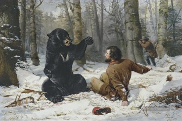 Bär und Jäger Ölgemälde